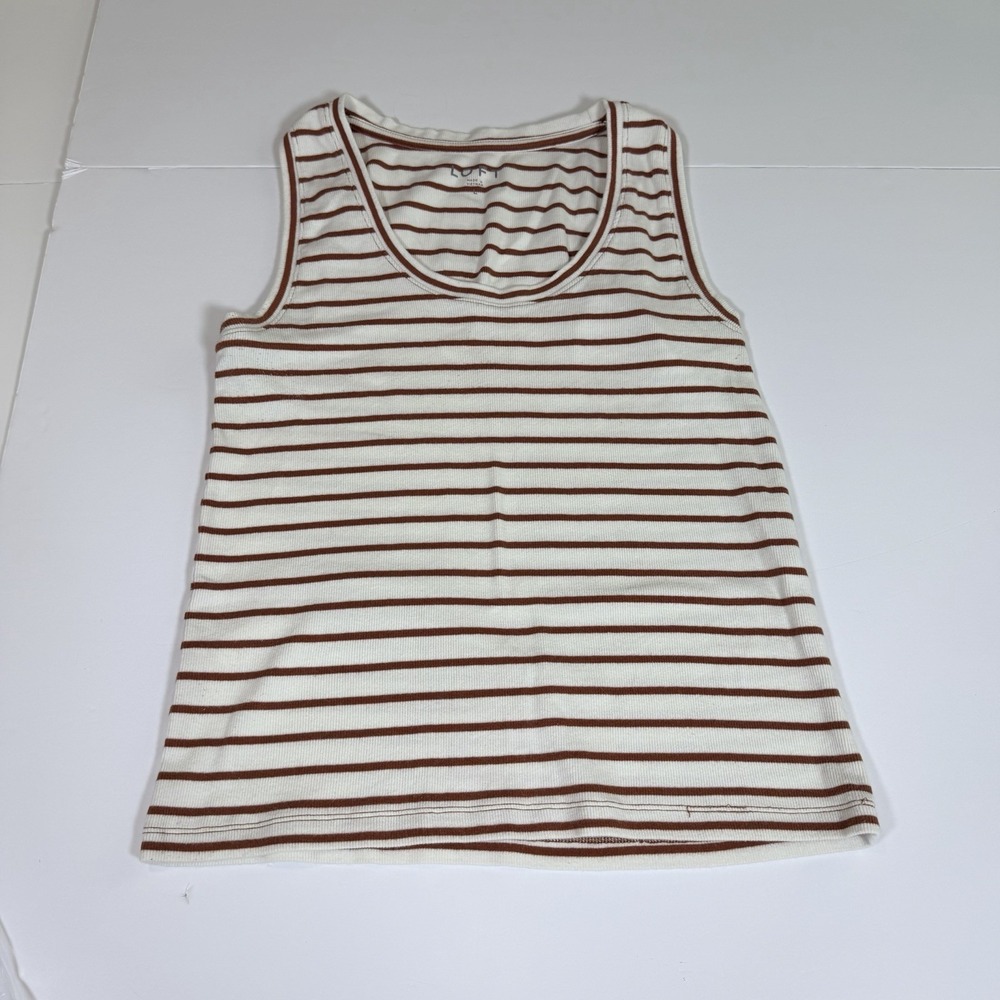 Loft Women's Size Large Brown & White Striped Sleeveless Tank Top